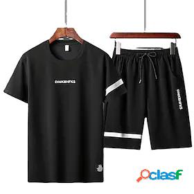 Mens Sweatsuit 2 Piece Set Elastic Waistband Crew Neck Sport