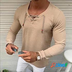 Mens T shirt Bishop Sleeve Drawstring V Neck Medium Spring