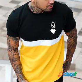 Mens T shirt Color Block Poker Crew Neck Casual Daily Short