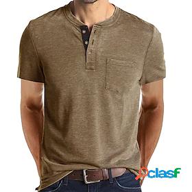 Mens T shirt T-shirt Sleeve Basic Henley Medium Spring