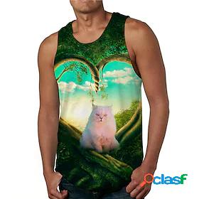 Mens Tank Top Undershirt Cat Graphic Prints 3D Print Round