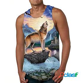 Mens Tank Top Undershirt Graphic Prints Wolf 3D Print Round