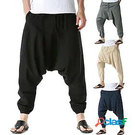Mens Yoga Pants Bottoms Wide Leg Drawstring Solid Color