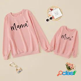 Mommy and Me Tops Daily Heart Letter Print White Pink Gray