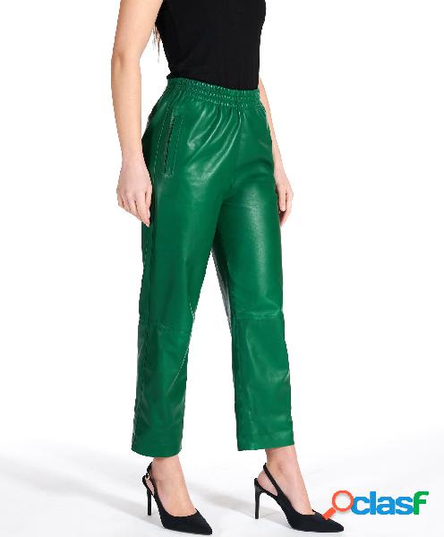 Pantalone Sfoderato In Pelle Naturale Verde