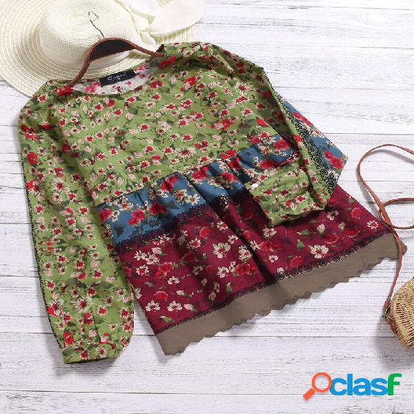 Patchwork con stampa floreale vintage donna Camicia