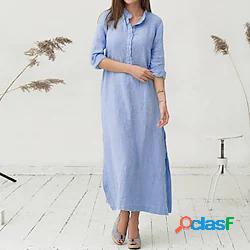 Per donna Abito casual Vestito maxi Blu Manica lunga Tinta