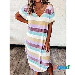 Per donna Abito linea A Vestito longuette Arcobaleno Manica