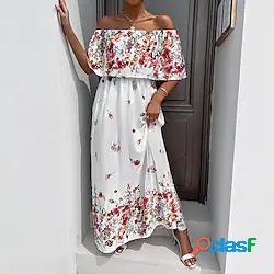 Per donna Abito linea A Vestito maxi Bianco Mezza manica