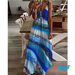 Per donna Abito linea A Vestito maxi Blu Senza maniche Color