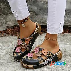 Per donna Pantofole Boho Floreale Piatto Punta tonda Cuoio