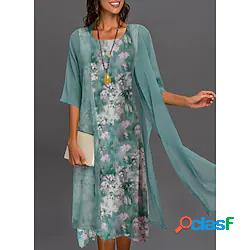Per donna Vestito due pezzi Vestito longuette Verde Blu