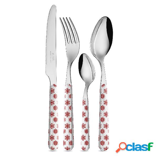 Posate colorate set 24 pezzi 6 posti tavola NEVE CHRISTMAS