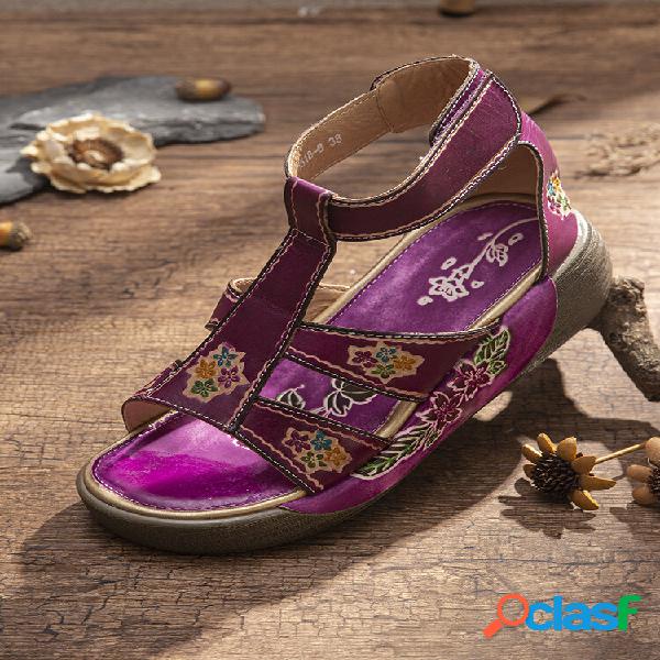 SOCOFY Flowers Print Vera Pelle Cinturino alla caviglia