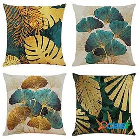 Set of 4 Throw Pillow Cases Open Branches and Loose Leaves