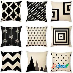 Set of 9 Faux Linen Pillow Cover, Geometic Contemporary