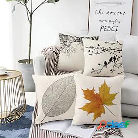 Simple Leaves 4 pcs Cotton / Faux Linen Pillow Cover, Rustic