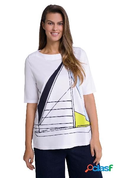 T-shirt con barca a vela, scollo a barca e mezze maniche,