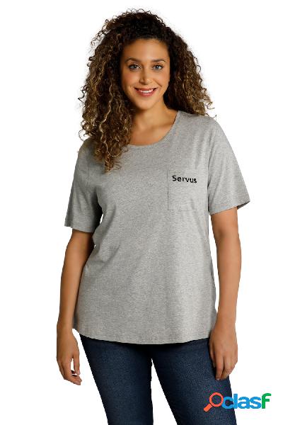 T-shirt con scritta sul taschino, scollo a girocollo e mezze