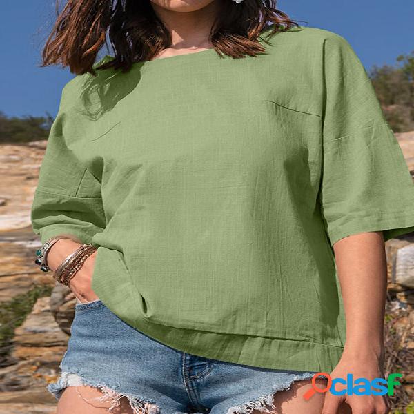 T-shirt in cotone tinta unita mezza manica O-collo SKUJ12786