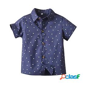 Toddler Boys Shirt Short Sleeve Print Polka Dot Blue Cotton