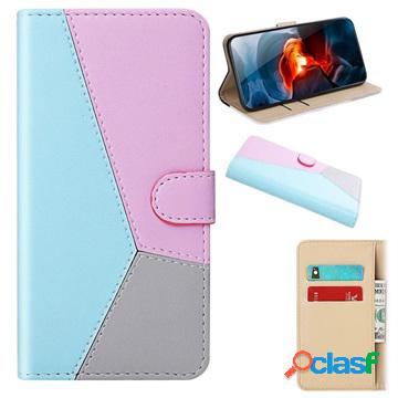 Tricolor Series iPhone 11 Wallet Case - Blu / Rosa / Grigio