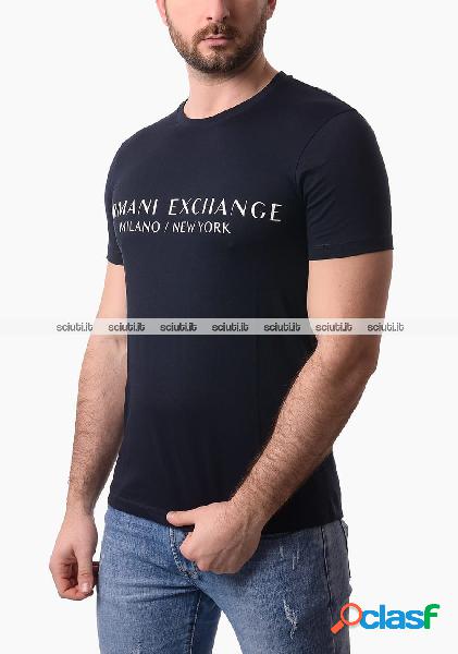 Tshirt Armani Exchange uomo blu scuro scritta logo in