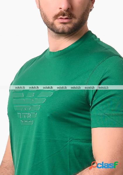 Tshirt Emporio Armani uomo verde maxi logo aquila in rilievo