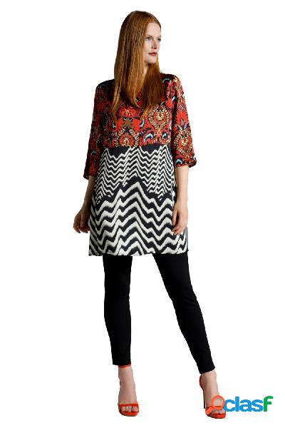 Tunica con design in stile patchwork, scollo a girocollo,