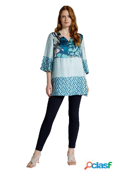 Tunica con design in stile patchwork, scollo a girocollo e