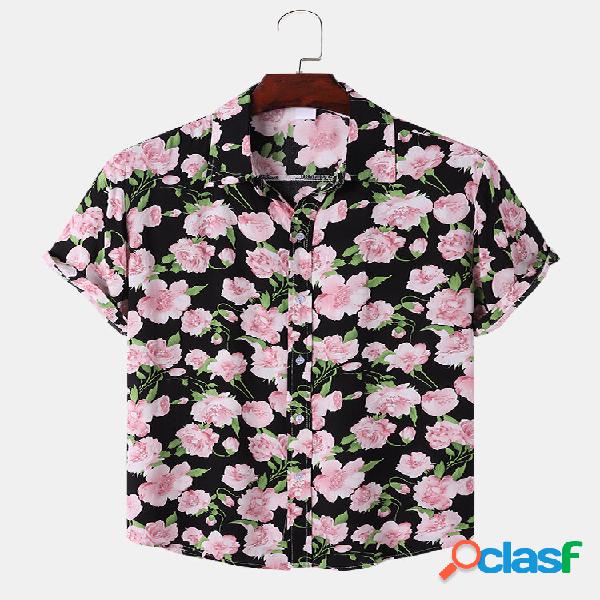 Uomo Allover Rose Print Soft Camicie romantiche comode e