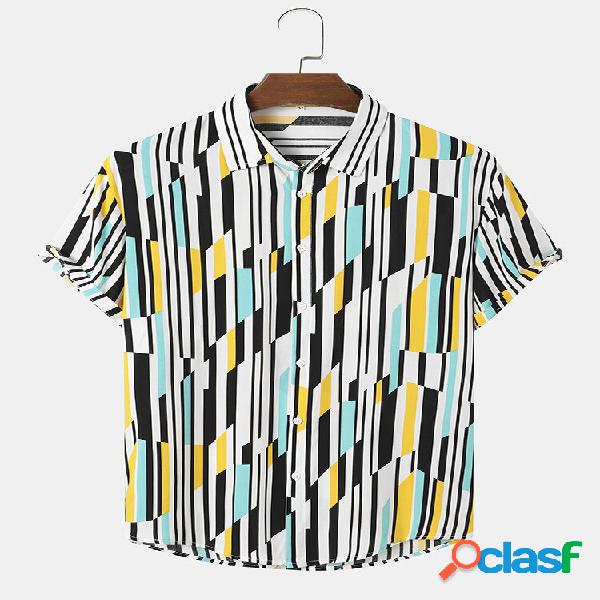 Uomo Colorful Camicie casual a maniche corte con risvolto e
