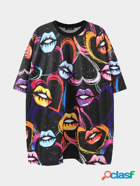 Uomo Cuore Lip All Over Print Super Soft T-shirt manica