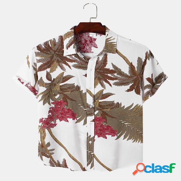 Uomo Tropical Leaf Hawaii Style Casual Skin Friendly