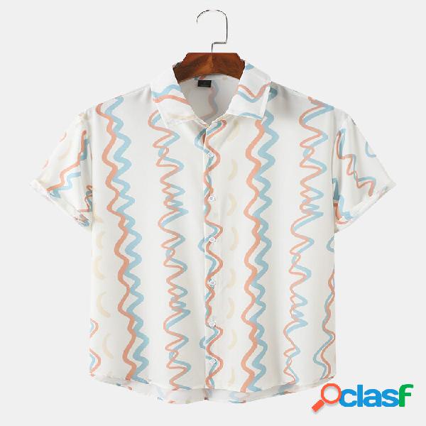 Uomo Waves Hit Colour Graphic Soft Camicie casual