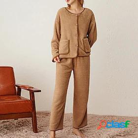 Womens 1 set Pajamas Sets Plush Simple Fashion Pure Color