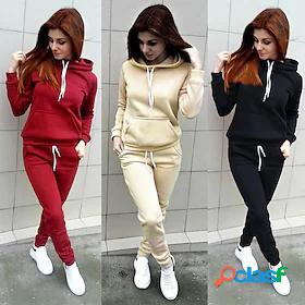 Womens 2 Piece Set Hoodie Drawstring Minimalist Front Pocket