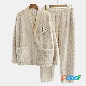 Womens 2 Pieces Pajamas Sets Plush Simple Fashion Letter