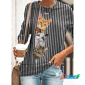 Womens 3D Cat T shirt Cat Graphic 3D Long Sleeve Print Round
