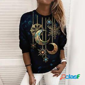 Womens 3D Snowflake Moon Sweatshirt Pullover Print 3D Print