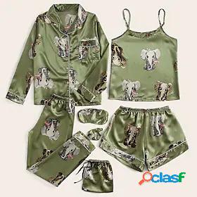 Womens 7 pieces Pajamas Sets Simple Comfort Sweet Flower