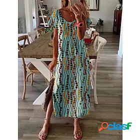 Womens A Line Dress Maxi long Dress Short Sleeve Pattern