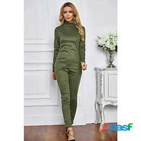 Womens Active Plain Daily Wear Two Piece Set Turtleneck Pant