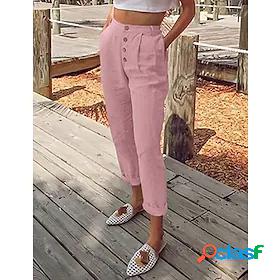 Womens Basic Chinos Slacks Pants Solid Colored High Waist