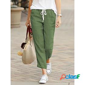 Womens Basic Comfort Drawstring Pocket Harem Chinos Slacks