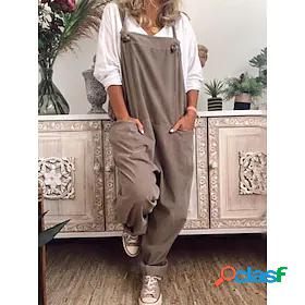 Womens Basic Fashion Baggy Overalls Dungarees Slacks Full