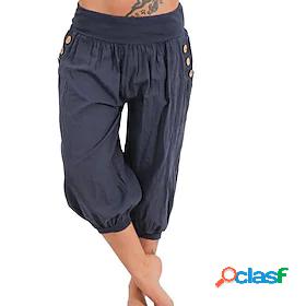 Womens Basic Pocket Chinos Slacks Pants Solid Colored Mid