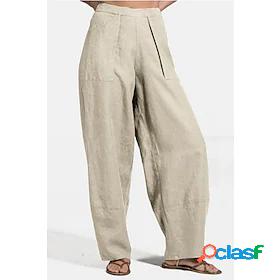 Womens Basic Soft Pocket Elastic Waist Chinos Slacks Full