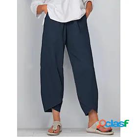 Womens Basic Wide Leg Slacks Pants Solid Colored Mid Waist