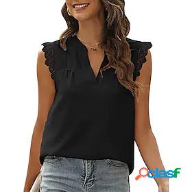 Womens Blouse Camis Plain V Neck Ruffle Lettuce Trim Tops